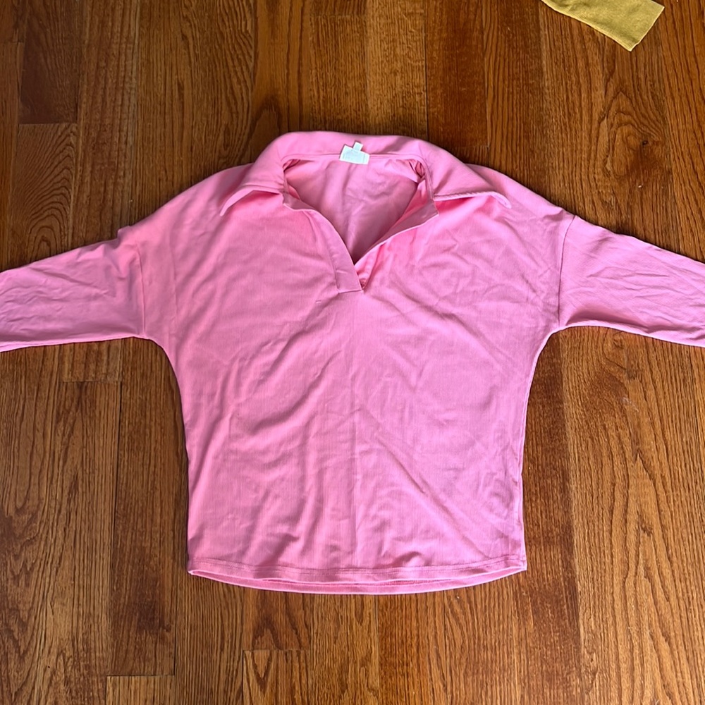 Dee Elly Pink Collared Long Sleeve Polo
